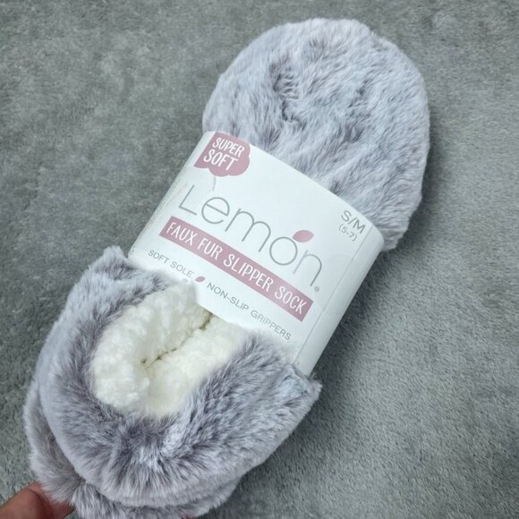 Lemon Faux Fur Slipper Socks S/M Soft Sole Non-Slip Grippers a1636 - Picture 1 of 5